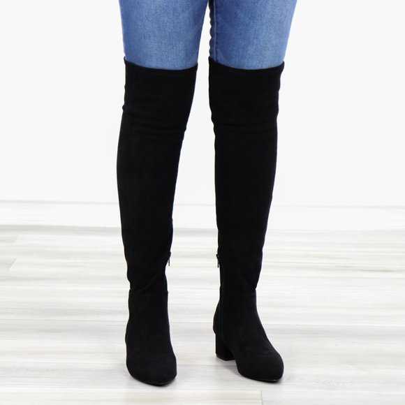*Restock Over The Knee Black Boots Faux Suede - Picture 2 of 16